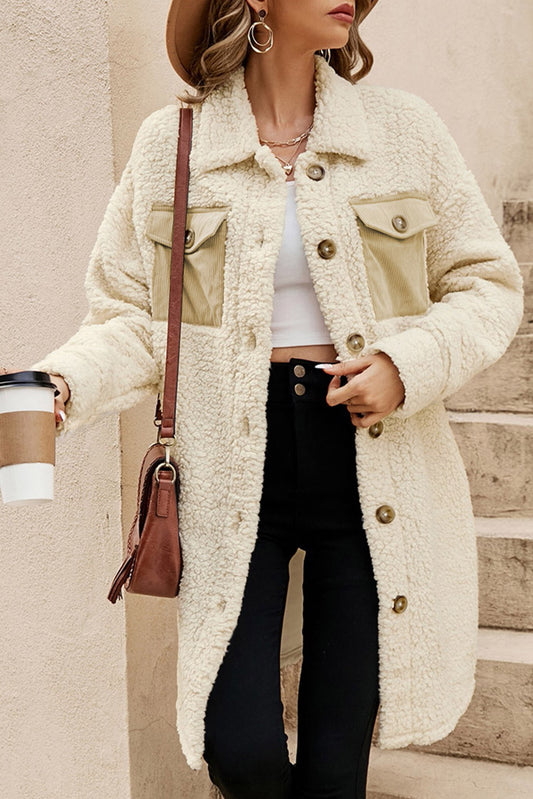 Beige Contrast Teddy Coat