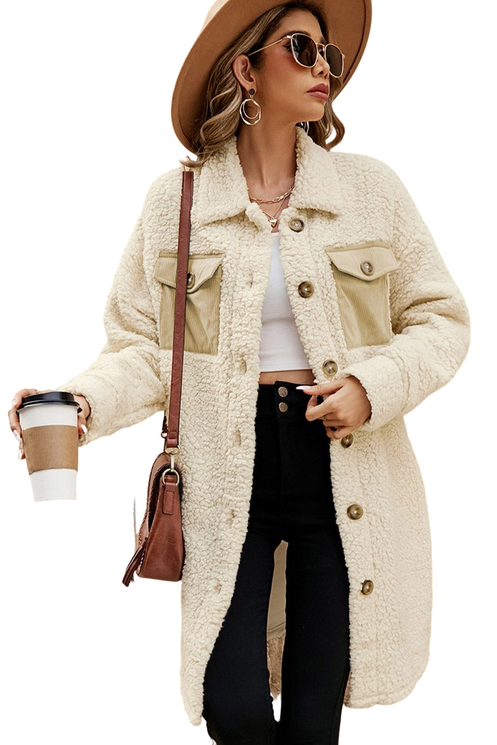 Beige Contrast Teddy Coat